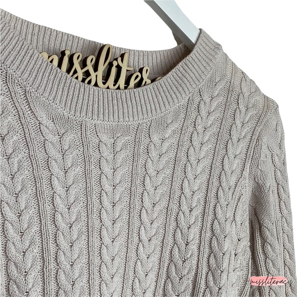 H&M Basic Cream Cotton Braided Knit Longsleeve Slim Fit Sweater [Sz Small] EUC - Picture 2 of 9